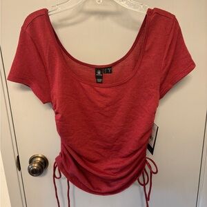 Volcom Red Ruched Fitted Blouse